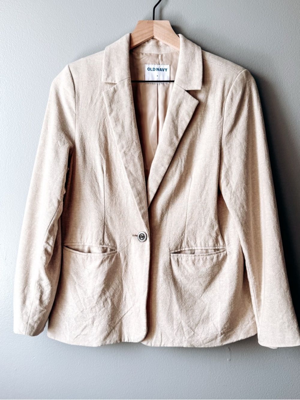 Old Navy Beige Linen Blend Blazer Lightweight One Button Jacket Size S - Picture 2 of 5